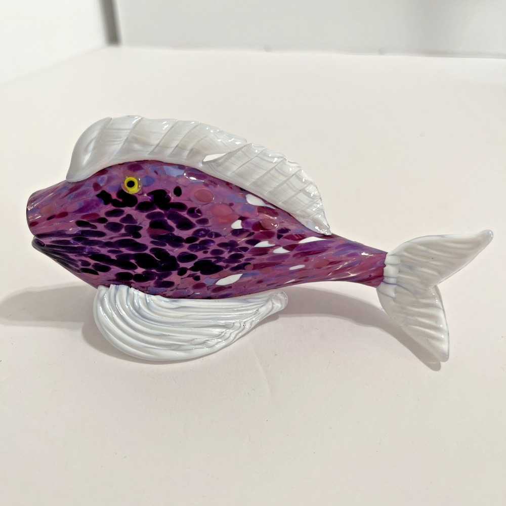 Thames Art Glass Fish Vintage Hand Blown Blue Purple Figurine 1994 Nautical